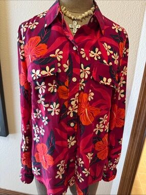 Floral Button-Down Shirt in Hot Pink & Orange